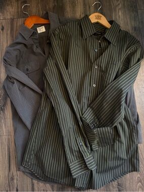 Men’s Button Down Shirt Bundle M Old Navy Van Heusen Striped Casual Dress Shirts